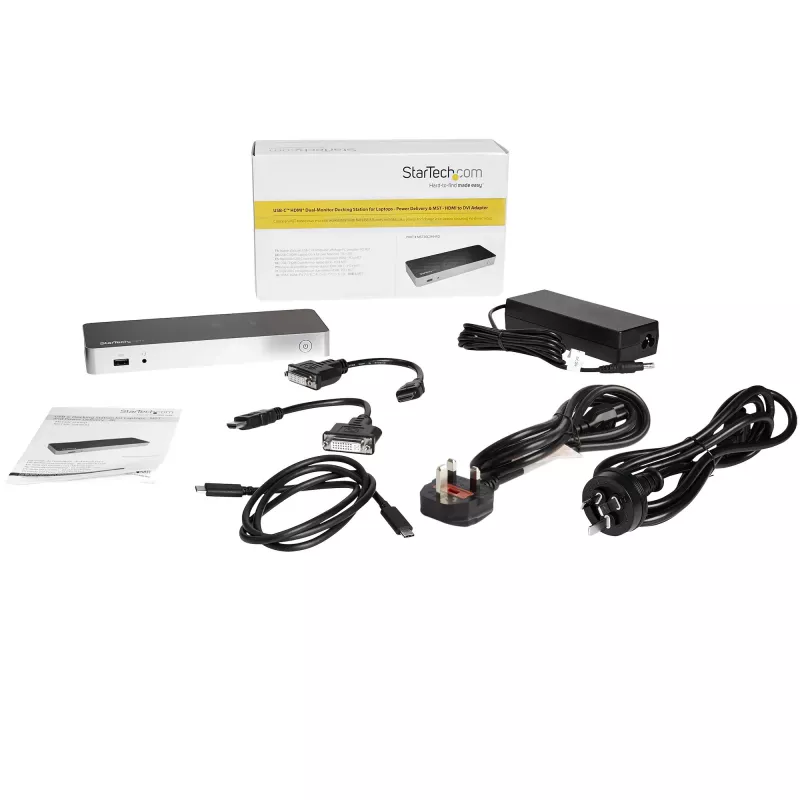 StarTech.com Dual Monitor USB C Docking Station with 60W Power Delivery for Windows Laptops - USB C to HDMI / DVI Dock - USB 3.1 Gen 1 Type C Dock w/ Charging - Thunderbolt 3 Compatible