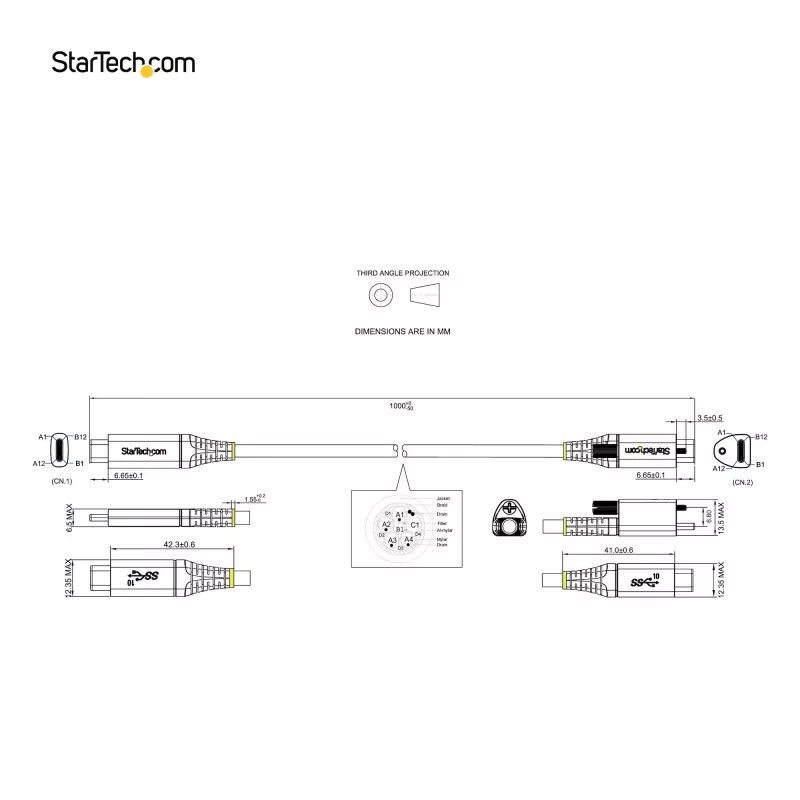 StarTech.com 3ft (1m) Top Screw Locking USB C Cable 10Gbps - USB 3.1/3.2 Gen 2 Type-C Cable - 100W (5A) Power Delivery Charging, DP Alt Mode - Single Screw Lock, USB-C Cord Charge/Sync