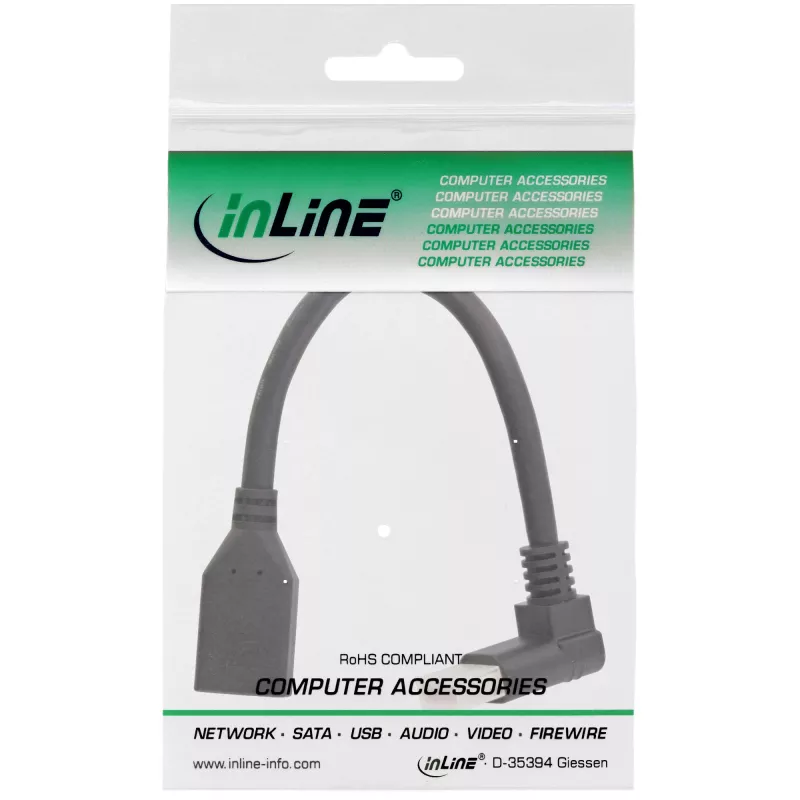 InLine DisplayPort 1.4 adapter cable M/F, 8K4K, upward angled, black/gold