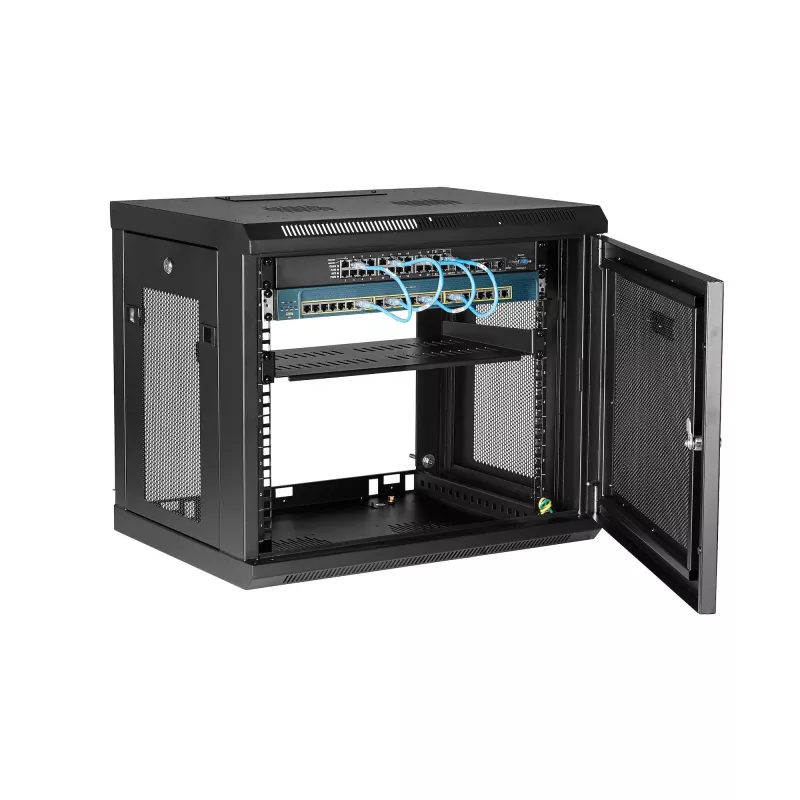 StarTech.com 2-Post 9U Wall Mount Network Cabinet with 1U Shelf, 19 inch Wall-Mounted Server Rack for Data / Networking / AV / Electronics / Computer Equipment, Small Vented Rack Enclosure