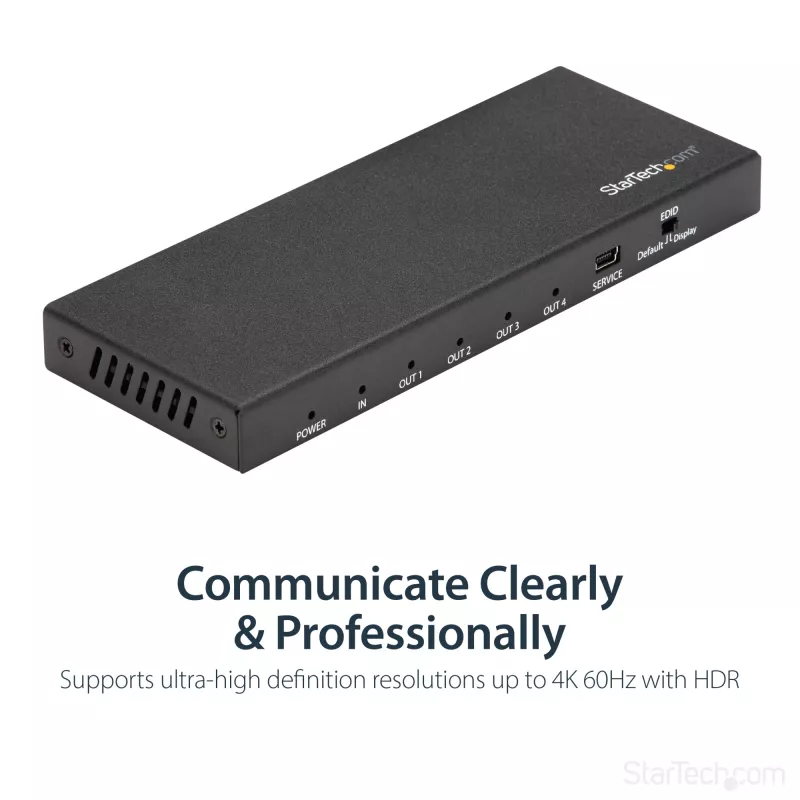 StarTech.com 4-Port HDMI Splitter - 4K 60Hz, HDMI, 4x HDMI, 3840 x 2160 pixels, Black, 4K Ultra HD, 60 Hz