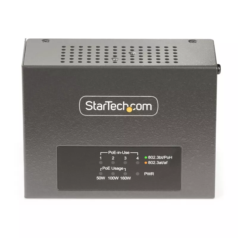 StarTech.com 4-Port Multi-Gigabit PoE++ Injector, 5/2.5/1G Ethernet (NBASE-T), PoE/PoE+/PoE++ (802.3af/802.3at/802.3bt), 160Watts Power Budget, Wall/DIN Rail Mountable, Unmanaged