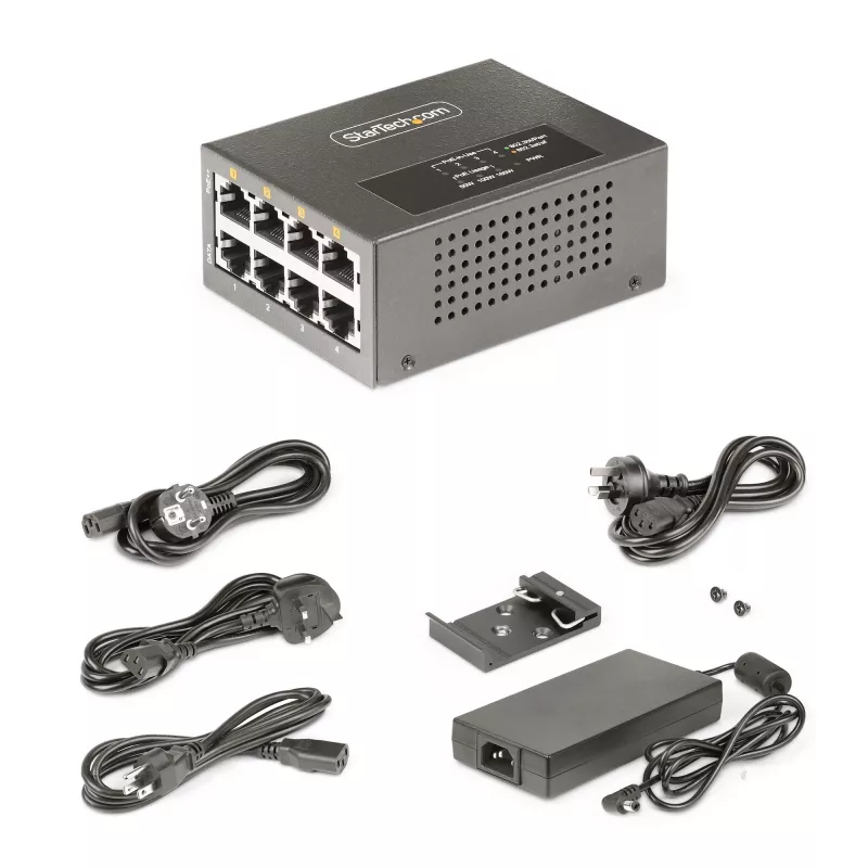 StarTech.com 4-Port Multi-Gigabit PoE++ Injector, 5/2.5/1G Ethernet (NBASE-T), PoE/PoE+/PoE++ (802.3af/802.3at/802.3bt), 160Watts Power Budget, Wall/DIN Rail Mountable, Unmanaged