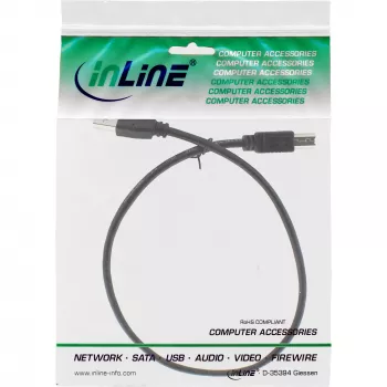 USB 2.0 Cable Type A male / B male black 0.3m InLine 34503X