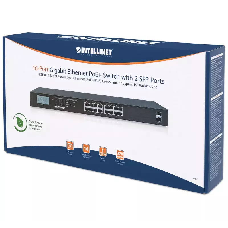Unmanaged Switch Intellinet 16-Port Gigabit Ethernet PoE+ 370W