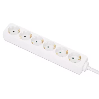 Manhattan Power Distribution Unit EU (2-pin), x6 gang/output, 2m cable, 16A, White, Extension Lead, PDU, Power Strip, Three Year Warranty