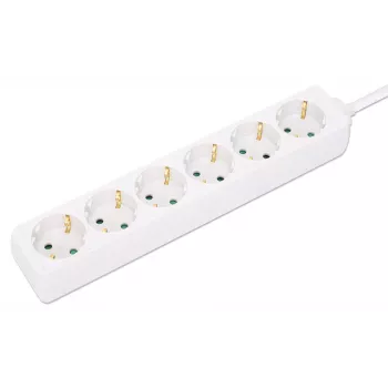 Manhattan Power Distribution Unit EU (2-pin), x6 gang/output, 2m cable, 16A, White, Extension Lead, PDU, Power Strip, Three Year Warranty
