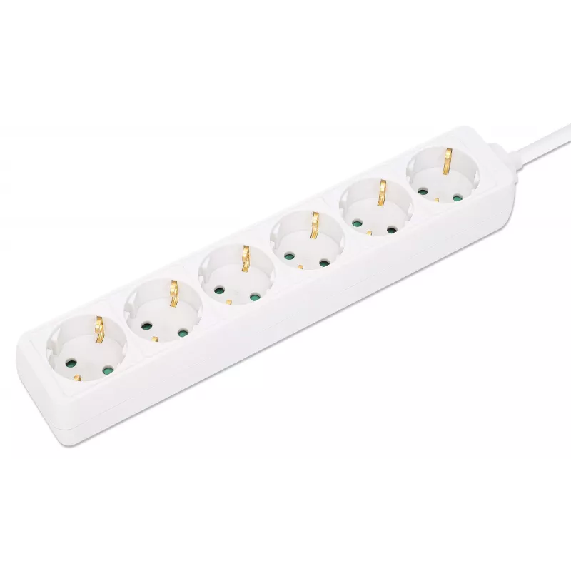 Manhattan Power Distribution Unit EU (2-pin), x6 gang/output, 2m cable, 16A, White, Extension Lead, PDU, Power Strip, Three Year Warranty