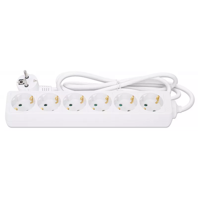 Manhattan Power Distribution Unit EU (2-pin), x6 gang/output, 2m cable, 16A, White, Extension Lead, PDU, Power Strip, Three Year Warranty