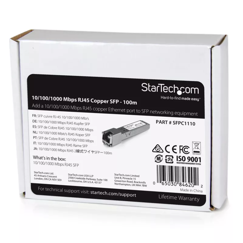 StarTech.com Cisco SFP-GE-T Compatible SFP Transceiver Module - 10/100/1000BASE-TX~Cisco SFP-GE-T Compatible SFP Module - 1000BASE-T - SFP to RJ45 Cat6/Cat5e - 10/100/1000 Mbps - RJ-45 100m - Cisco IE3400, IE3300, IE3200
