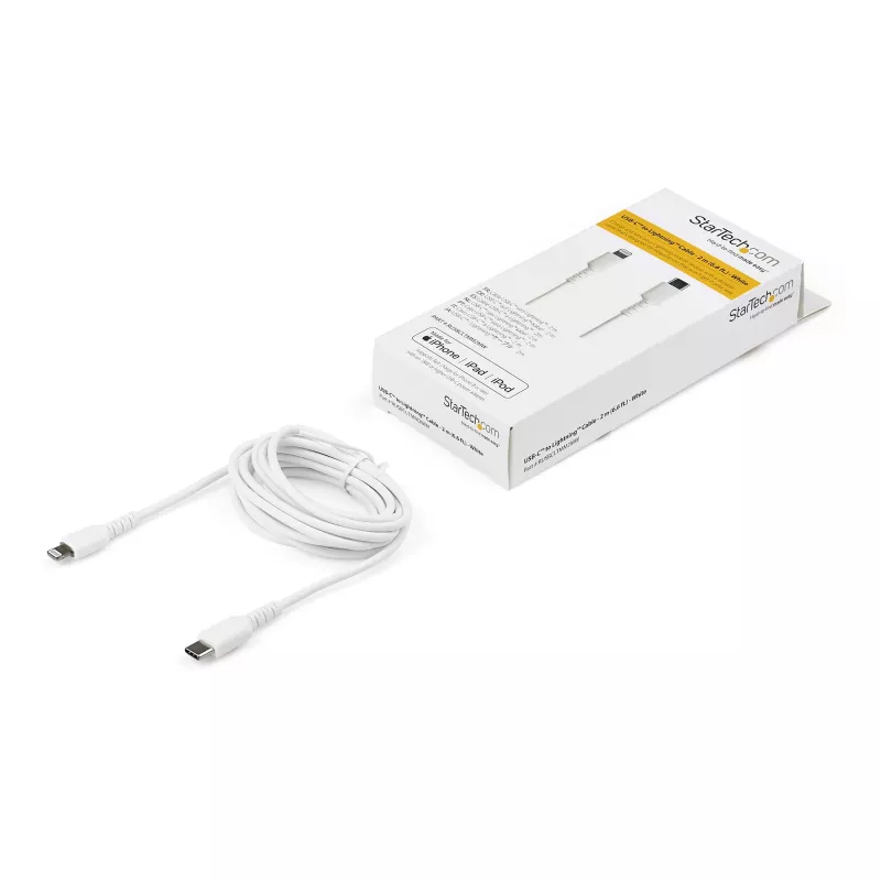 StarTech.com 6 foot (2m) Durable White USB-C to Lightning Cable - Heavy Duty Rugged Aramid Fiber USB Type C to Lightning Charger/Sync Power Cord - Apple MFi Certified iPad/iPhone 12
