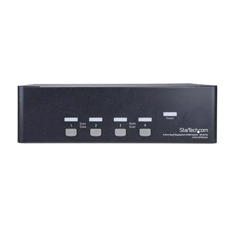 StarTech.com 4-Port Dual DisplayPort KVM Switch - 4K 60Hz, 3840 x 2160 pixels, 4K Ultra HD, Rack mounting, 18 W, 2U, Black