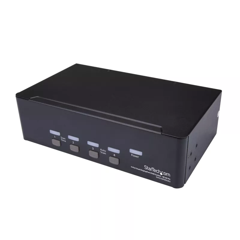 StarTech.com 4-Port Dual DisplayPort KVM Switch - 4K 60Hz, 3840 x 2160 pixels, 4K Ultra HD, Rack mounting, 18 W, 2U, Black