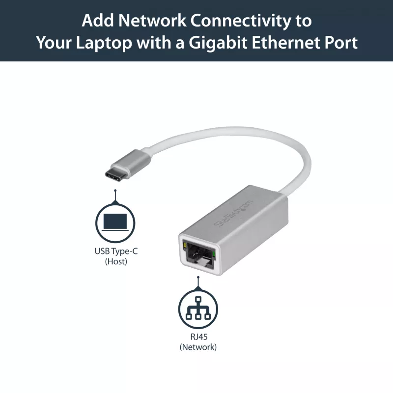 StarTech.com USB-C to Gigabit Network Adapter - Silver, Wired, USB, Ethernet, 5000 Mbit/s, Silver