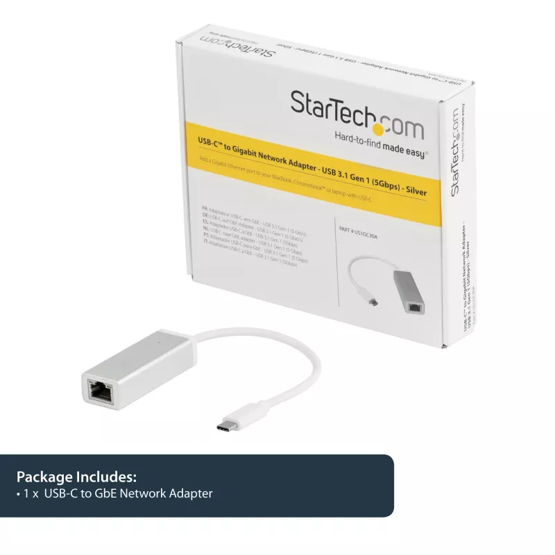 StarTech.com USB-C to Gigabit Network Adapter - Silver, Wired, USB, Ethernet, 5000 Mbit/s, Silver