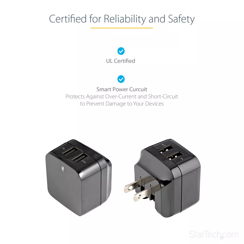 StarTech.com Dual-port USB wall charger - international travel - 17W/3.4A - black