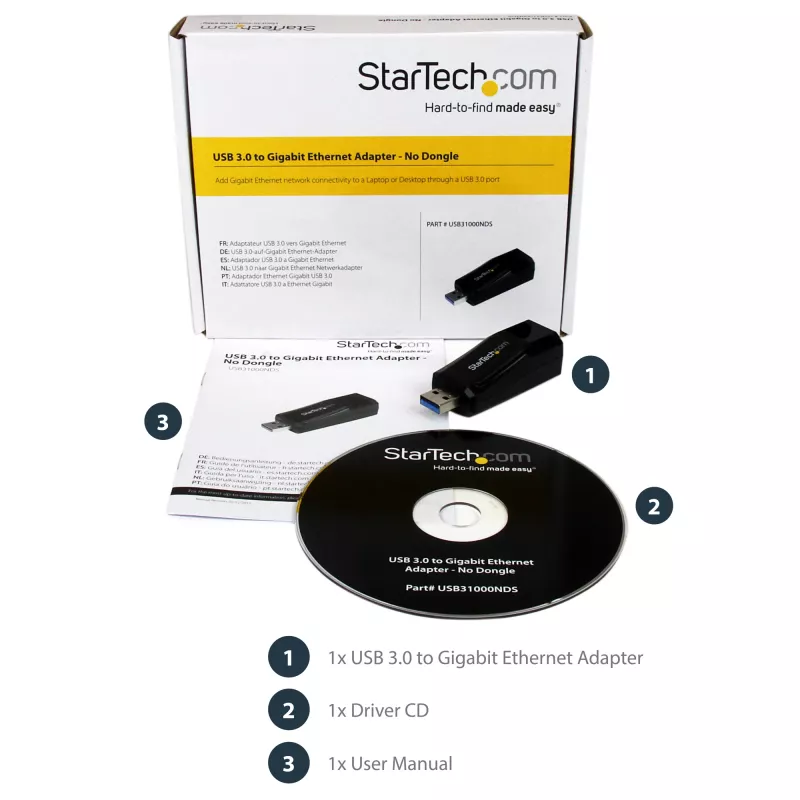 StarTech.com USB 3.0 to Gigabit Ethernet NIC Network Adapter – 10/100/1000 Mbps