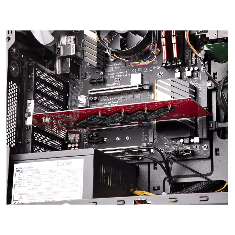 StarTech.com Quad M.2 PCIe Adapter Card, PCIe x16 to Quad NVMe or AHCI M.2 SSDs, PCI Express 4.0, 7.8GBps/Drive, Bifurcation Required, Windows/Linux Compatible