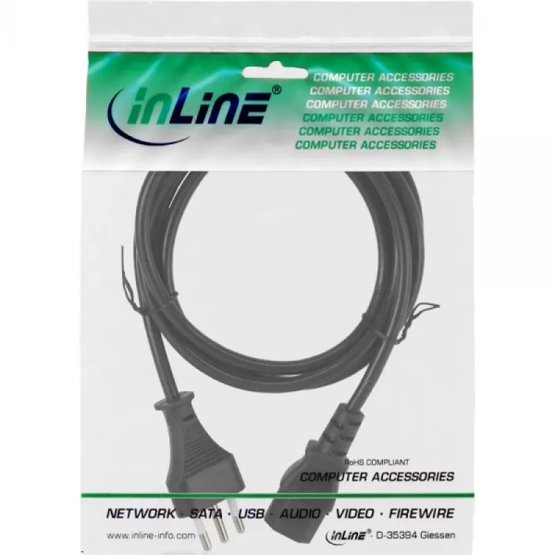 InLine power cable, Italy male / 3pin IEC C13 male, 1.8m