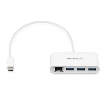 StarTech.com 3-Port USB-C Hub with Gigabit Ethernet - USB-C to 3x USB-A - USB 3.0 Hub - White~3-Port USB-C Hub with Gigabit Ethernet - USB-C to 3x USB-A - USB 3.0 Hub - 5Gbps - White