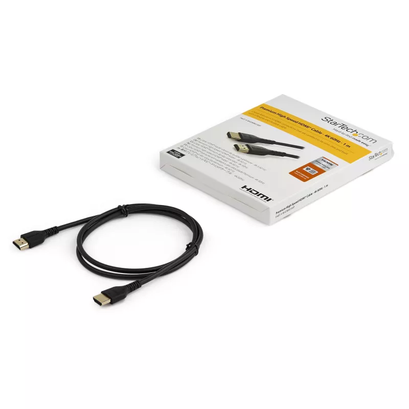 StarTech.com 3ft (1m) Slim HDMI 2.0 Cable, Flexible Premium Certified HDMI Cord with Ethernet, UHD 4K 60Hz HDR10, Durable Aramid Fiber Design with TPE Jacket