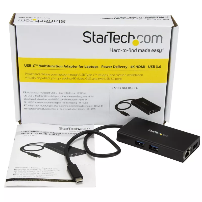 StarTech.com USB-C Multiport Adapter - USB-C Travel Docking Station with 4K HDMI - 60W Power Delivery Pass-Through, GbE, 2pt USB-A 3.0 Hub - Portable Mini USB Type-C Dock for Laptop
