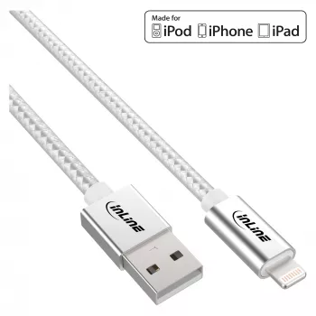 InLine Lightning USB Cable, for iPad, iPhone, iPod, silver/alu 2m MFi-certified
