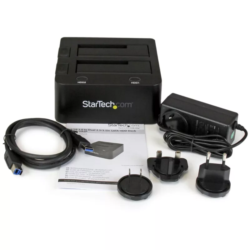 StarTech.com Dual-Bay USB 3.0 to SATA Hard Drive Docking Station, USB Hard Drive Dock, External 2.5/3.5 inch SATA I/II/III SSD/HDD Docking Station, Hot-Swap Hard Drive Bay, Top-Loading
