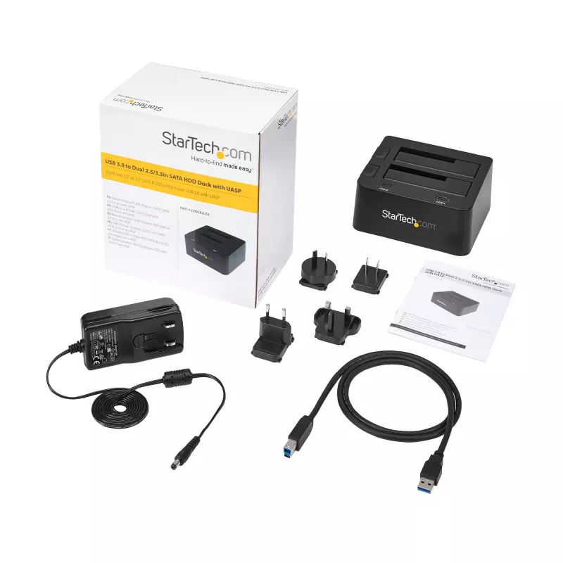 StarTech.com Dual-Bay USB 3.0 to SATA Hard Drive Docking Station, USB Hard Drive Dock, External 2.5/3.5 inch SATA I/II/III SSD/HDD Docking Station, Hot-Swap Hard Drive Bay, Top-Loading