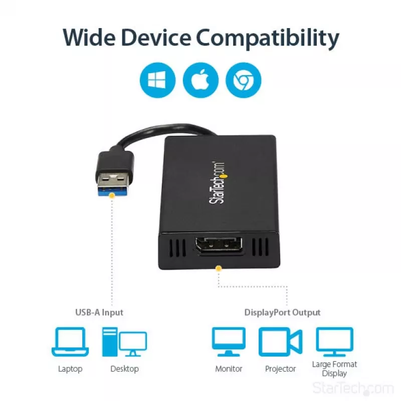 StarTech.com USB 3.0 to DisplayPort Adapter - DisplayLink Certified - 4K 30Hz