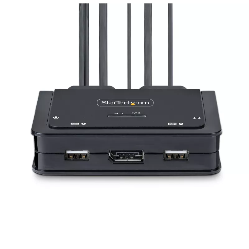 StarTech.com 2-Port Hybrid USB-C DisplayPort Cable KVM Switch, 4K 60Hz, Compact KVM with 6ft/1.8m USB-A/DisplayPort/Audio & 4ft/1.2m USB-C Integrated Host Cables, Bus Powered - Remote Push Button/Hotkey Switching