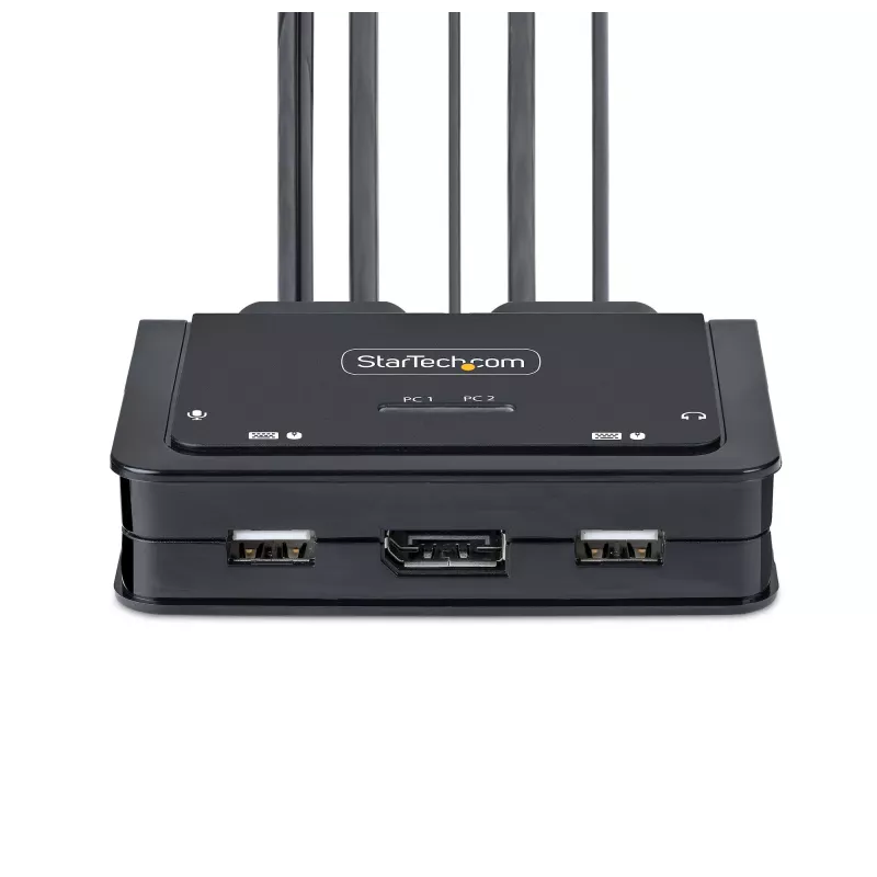 StarTech.com 2-Port USB-C Cable KVM Switch, 4K 60Hz DisplayPort Output, Compact KVM with 4ft/1.2m USB Type-C/Audio Integrated Cables, Bus Powered - Remote Push-Button/Hotkey Switching