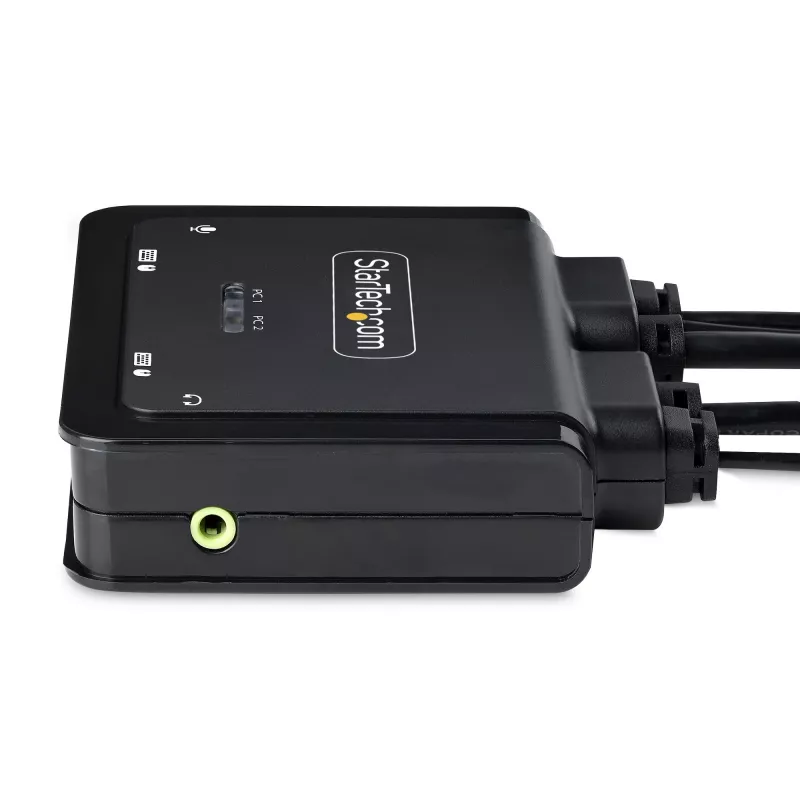 StarTech.com 2-Port USB-C Cable KVM Switch, 4K 60Hz DisplayPort Output, Compact KVM with 4ft/1.2m USB Type-C/Audio Integrated Cables, Bus Powered - Remote Push-Button/Hotkey Switching