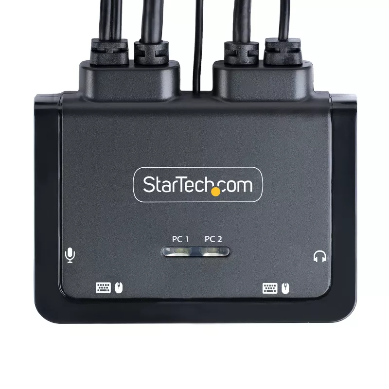 StarTech.com 2-Port USB-C Cable KVM Switch, 4K 60Hz DisplayPort Output, Compact KVM with 4ft/1.2m USB Type-C/Audio Integrated Cables, Bus Powered - Remote Push-Button/Hotkey Switching