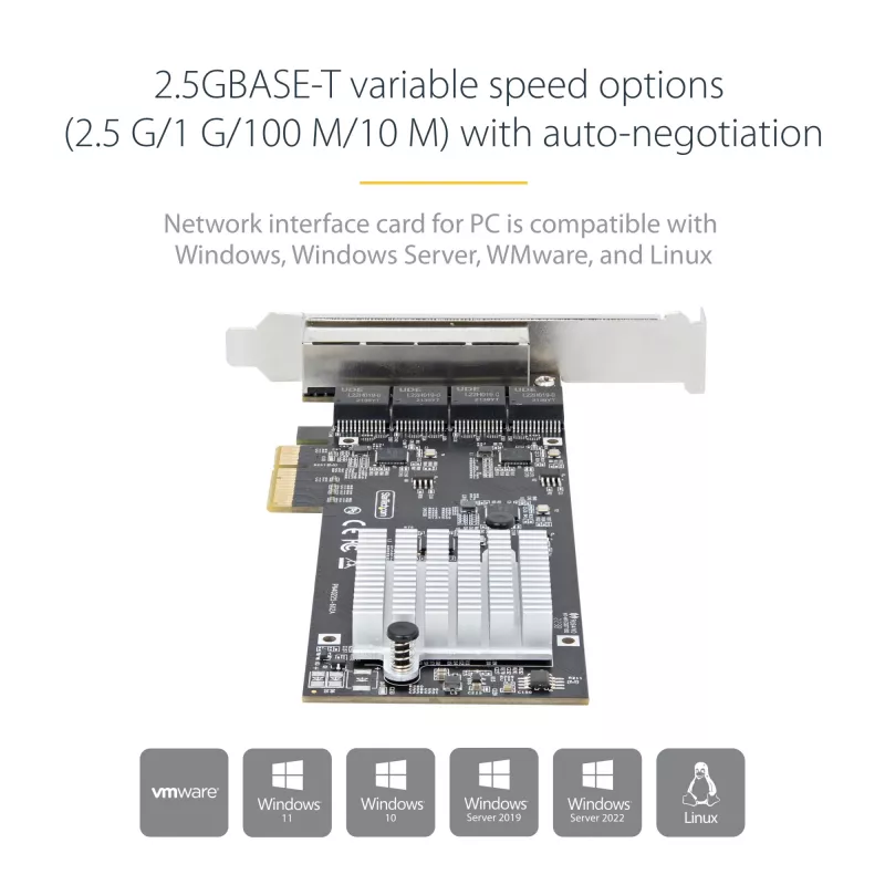 StarTech.com 4-Port 2.5Gbps NBASE-T PCIe Network Card, Intel I225-V, Quad-Port Computer Network Card, Multi-Gigabit NIC, PCI Express Server LAN Card, Desktop Ethernet Interface