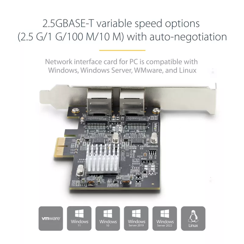 StarTech.com 2-Port 2.5Gbps NBASE-T PCIe Network Card, Intel I225-V, Dual-Port Computer Network Card, Multi-Gigabit NIC, PCI Express Server LAN Card, Desktop Ethernet Interface