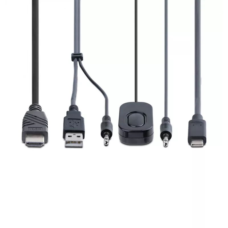 StarTech.com 2-Port Hybrid USB-C HDMI Cable KVM Switch, 4K 60Hz, Compact KVM with 6ft/1.8m USB-A/HDMI/Audio & 4ft/1.2m USB-C Integrated Host Cables, Bus Powered - Remote Push Button/Hotkey Switching