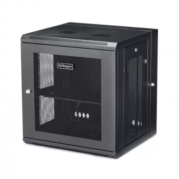StarTech.com 12U 4-Post Wall Mount Network Cabinet with 1U Shelf, 19 inch Hinged Server Rack Enclosure, Black