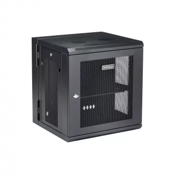 StarTech.com 12U 4-Post Wall Mount Network Cabinet with 1U Shelf, 19 inch Hinged Server Rack Enclosure, Black