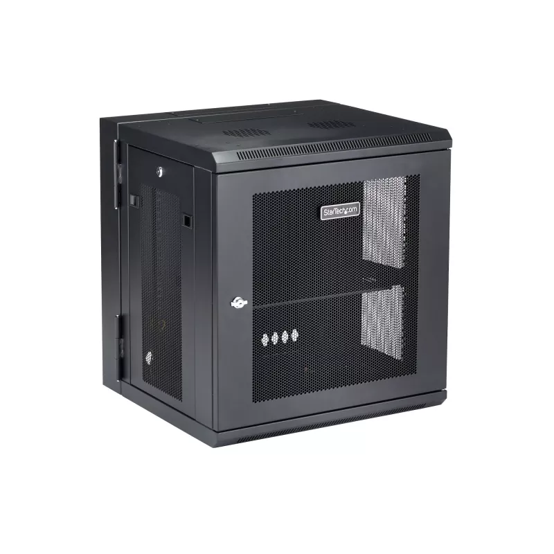 StarTech.com 12U 4-Post Wall Mount Network Cabinet with 1U Shelf, 19 inch Hinged Server Rack Enclosure, Black
