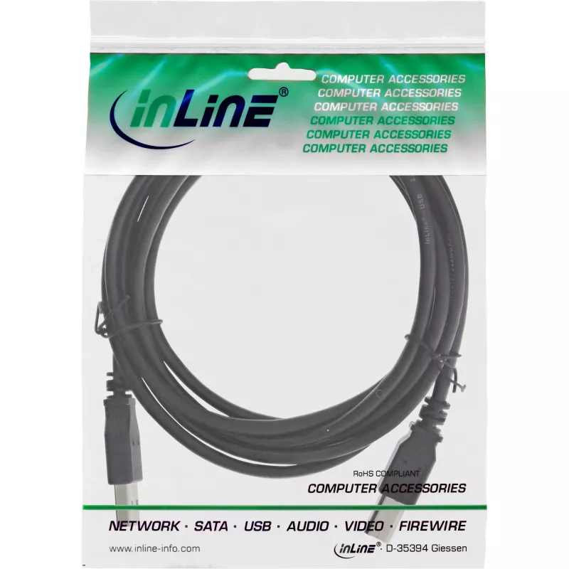 USB 2.0 Cable Type A male / B male black 2m InLine 34520X