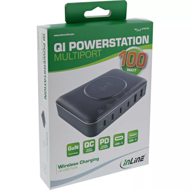 Portable Battery InLine Qi Powerstation Multiport, 20V