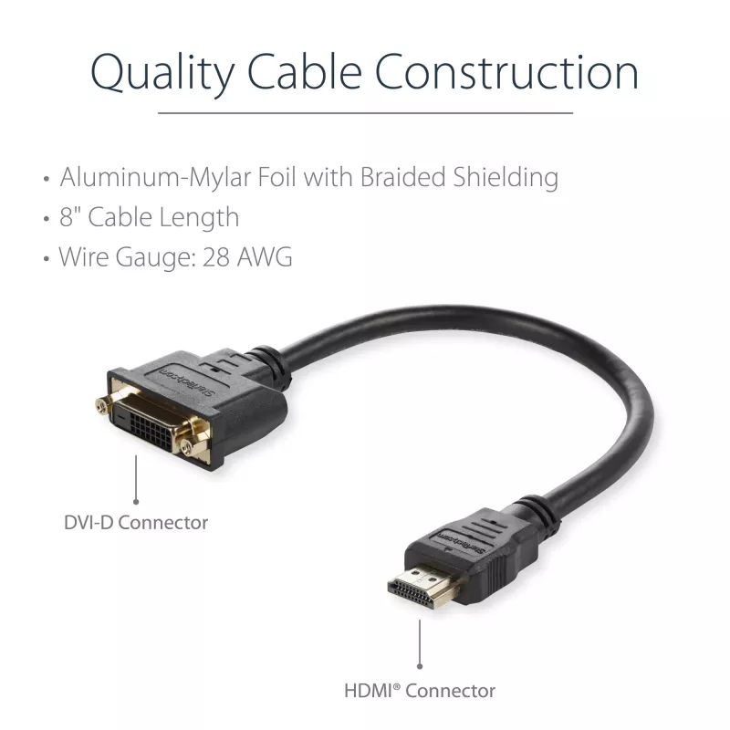 StarTech.com 8in HDMI to DVI-D Video Cable Adapter - HDMI Male to DVI Female