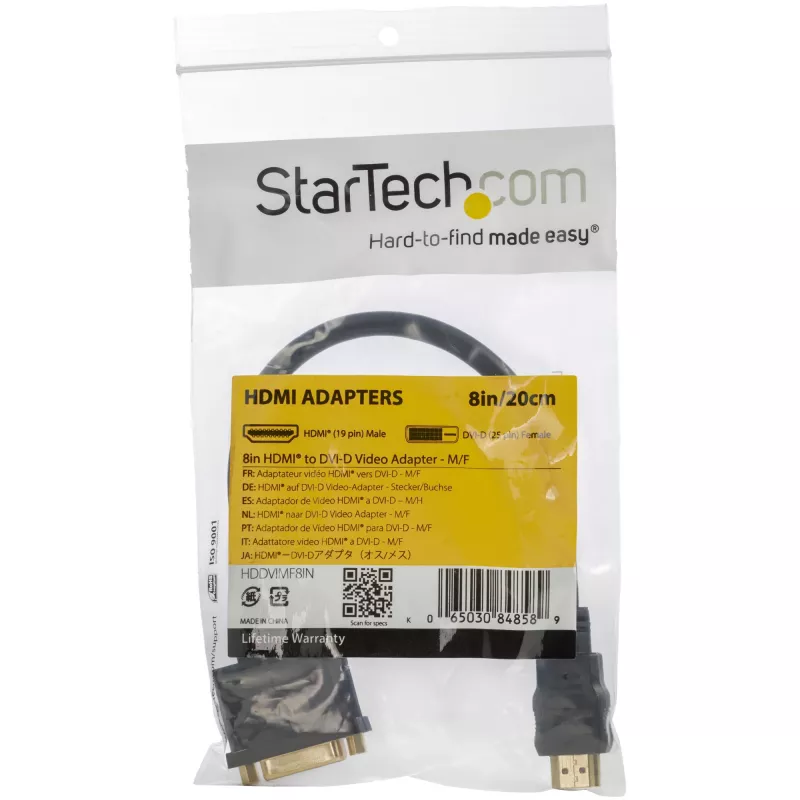 StarTech.com 8in HDMI to DVI-D Video Cable Adapter - HDMI Male to DVI Female