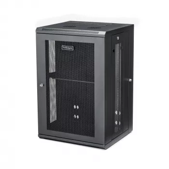 StarTech.com 18U 19 inch Wall Mount Network Cabinet, 16 inch Deep Hinged Locking Enclosure with 1U Shelf, Black (RK1820WALHM)
