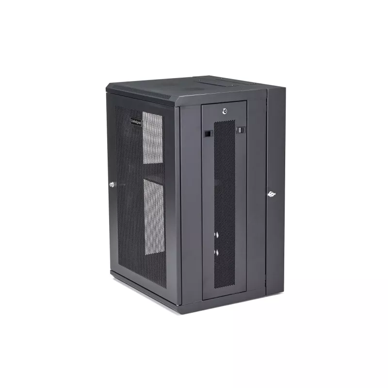StarTech.com 18U 19 inch Wall Mount Network Cabinet, 16 inch Deep Hinged Locking Enclosure with 1U Shelf, Black (RK1820WALHM)