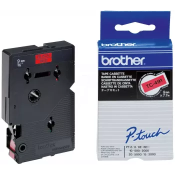 Labeling Tape 9mm Brother TC491 Black on Red