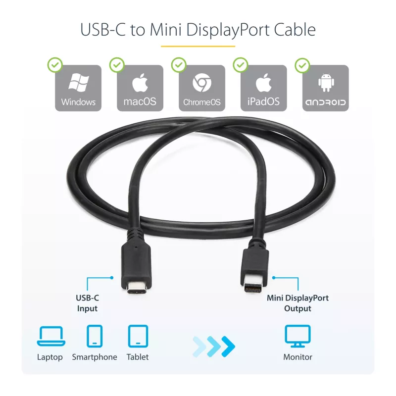 StarTech.com 1 m (3.3 ft.) USB-C to Mini DisplayPort Cable - 4K 60Hz - Black