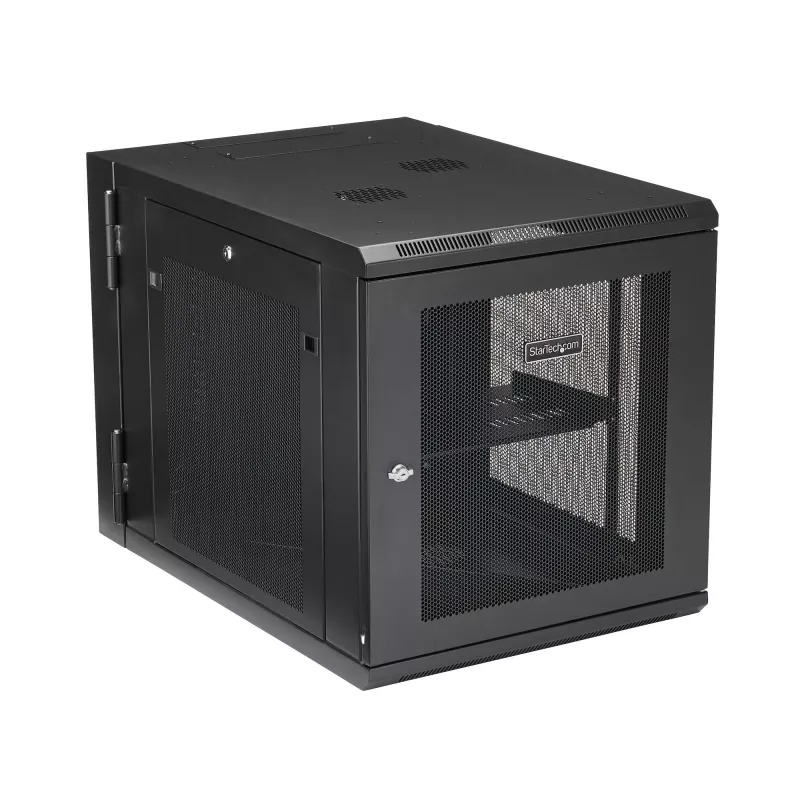 StarTech.com 4-Post 12U Wall Mount Network Cabinet with 1U Shelf, 19 inch Hinged Wall-Mounted Server Rack for Data / AV / Electronics / Computer Equipment, Flexible Vented Rack Enclosure