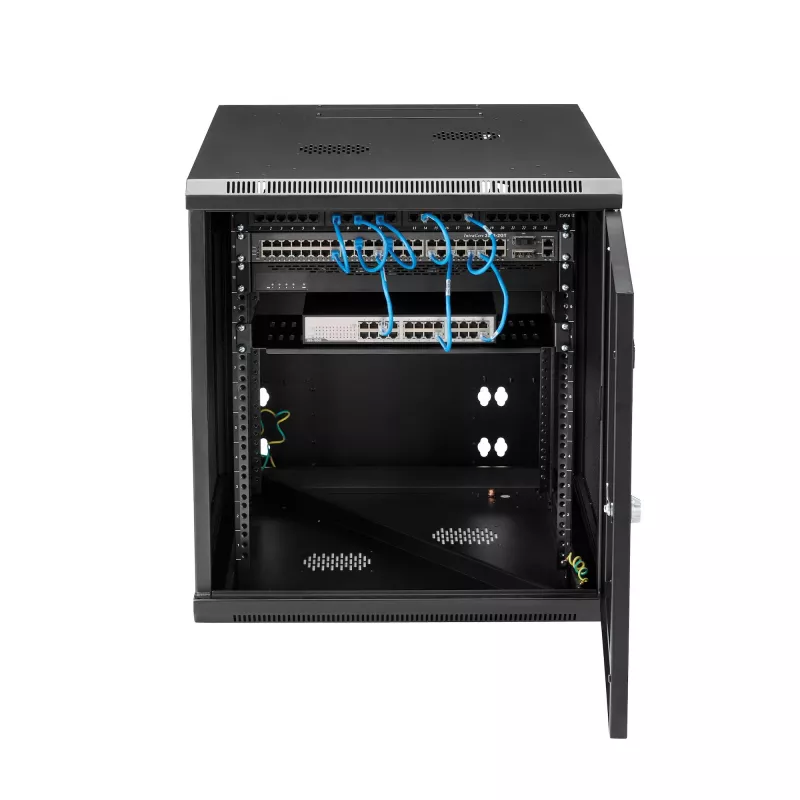 StarTech.com 4-Post 12U Wall Mount Network Cabinet with 1U Shelf, 19 inch Hinged Wall-Mounted Server Rack for Data / AV / Electronics / Computer Equipment, Flexible Vented Rack Enclosure